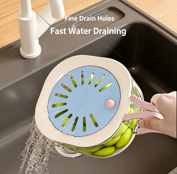 2-in-1 Large Capacity Fruit Washing Drain Basket With Foldable Handle