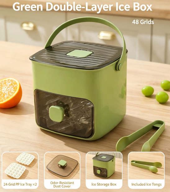 Press Ice Cube Maker with Storage Bin & Ice Tongs