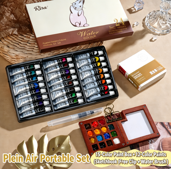 Portable Foldable Mini Travel Watercolor Palette Full Painting Set