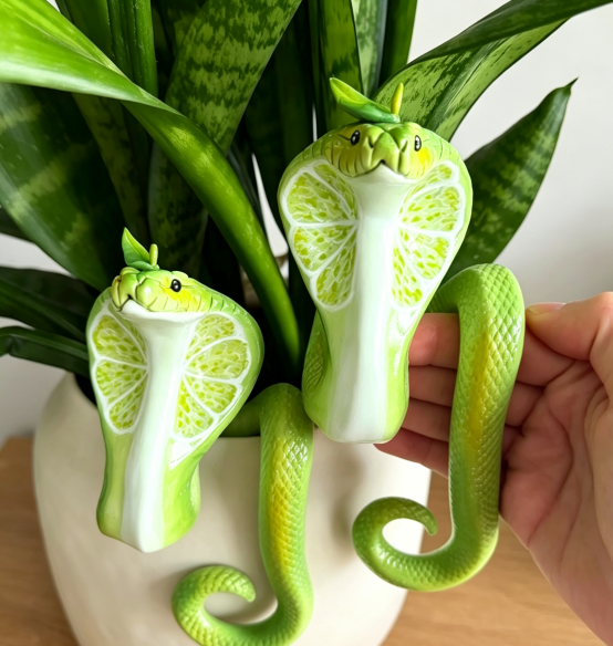 Lime Cobra Resin Plant Pot Decor