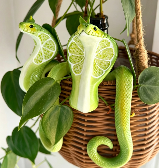 Lime Cobra Resin Plant Pot Decor