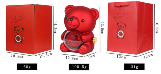 Rotating Teddy Bear Preserved Rose Jewelry Box