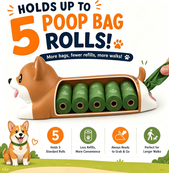 Wall-Mount Corgi Dog Poop Bag Dispenser