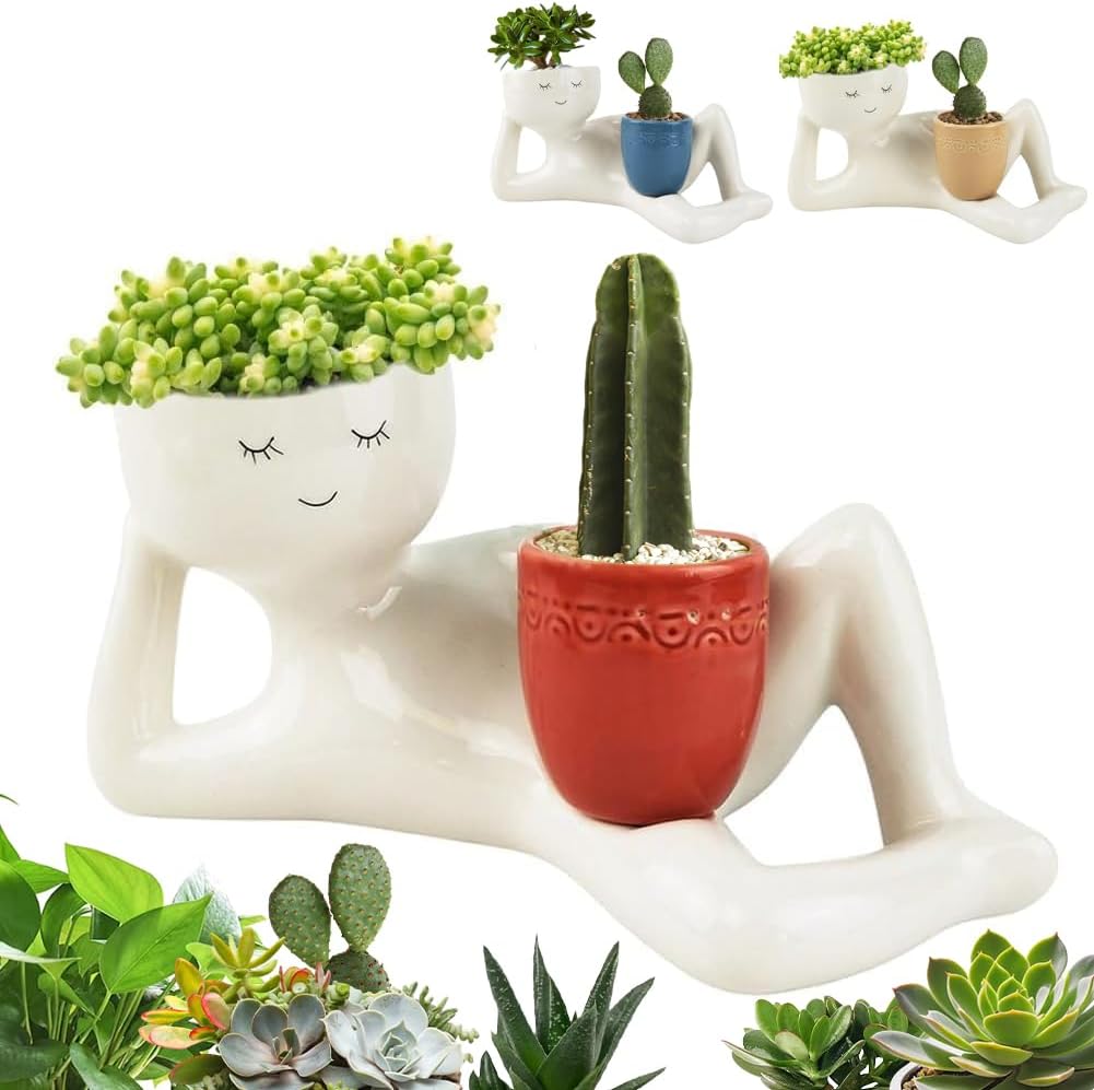 Lazy Figure Ceramic Succulent Planter Decor