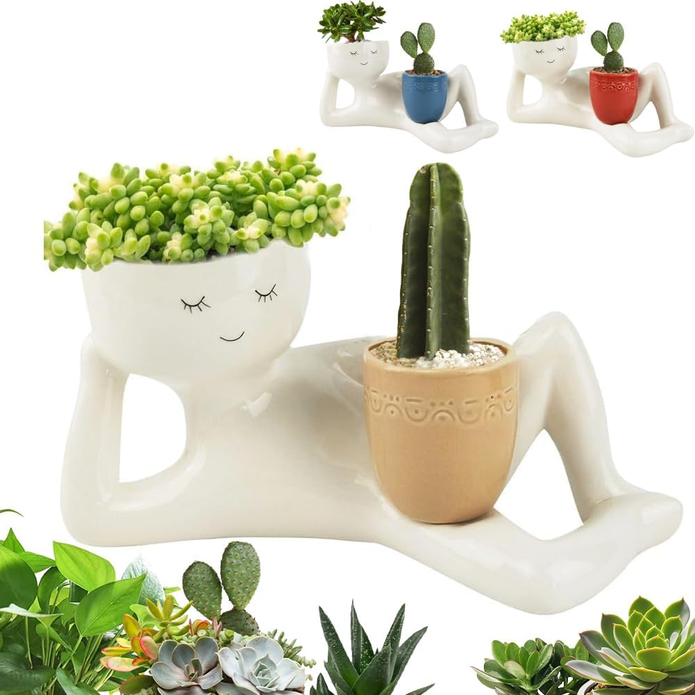 Lazy Figure Ceramic Succulent Planter Decor