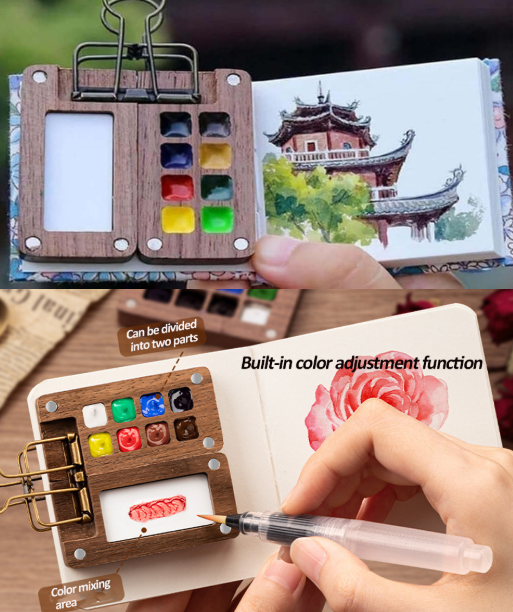 Portable Foldable Mini Travel Watercolor Palette Full Painting Set