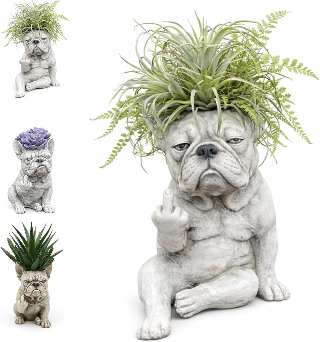 Grumpy French Bulldog Resin Planter