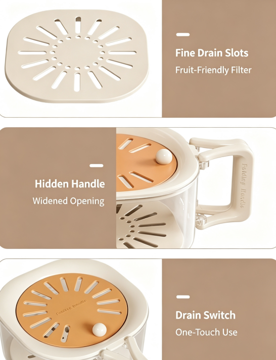 2-in-1 Large Capacity Fruit Washing Drain Basket With Foldable Handle