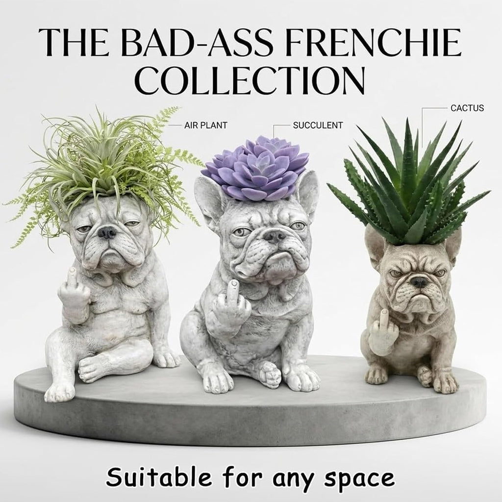 Grumpy French Bulldog Resin Planter