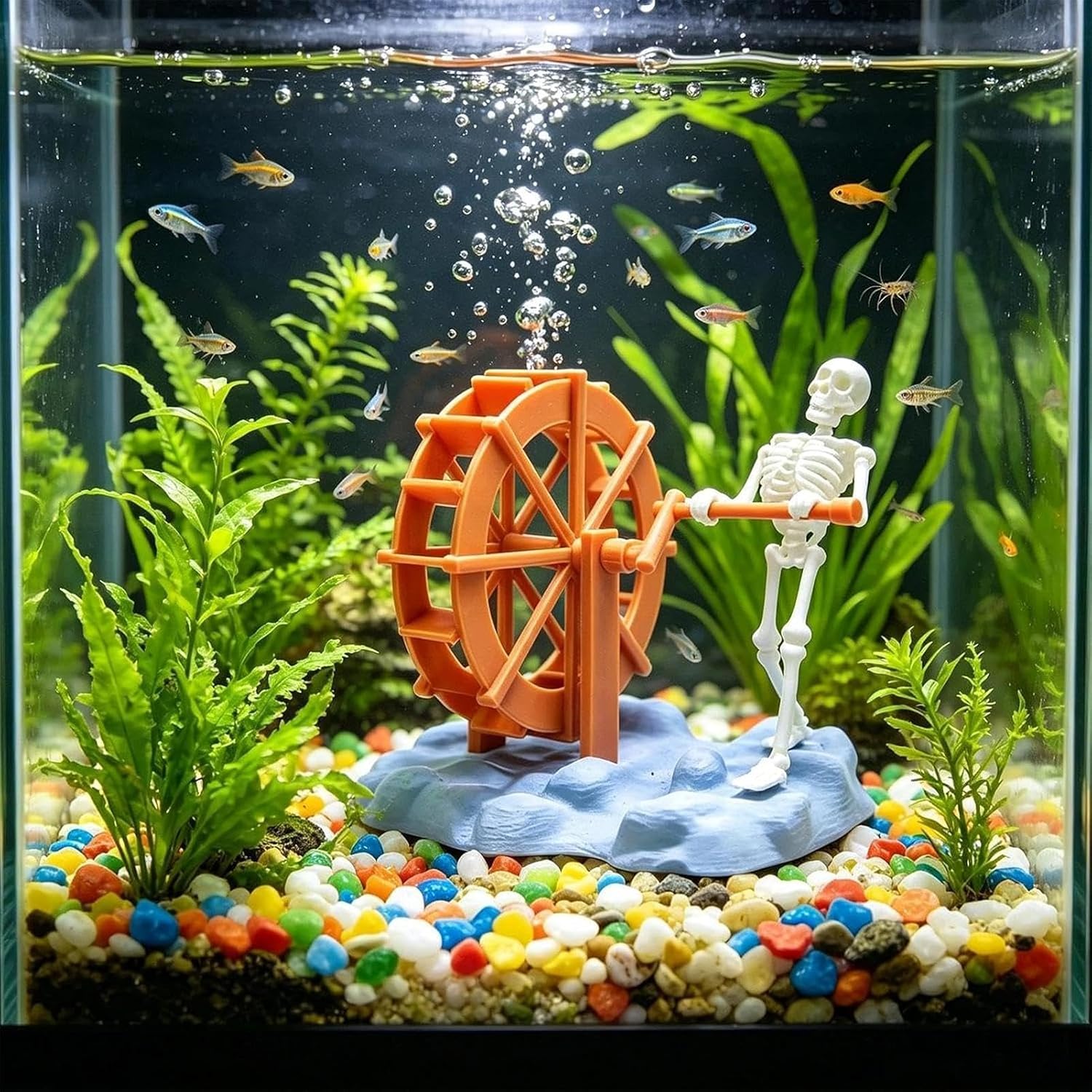 Animated Skeleton Water Wheel Aquarium Ornament