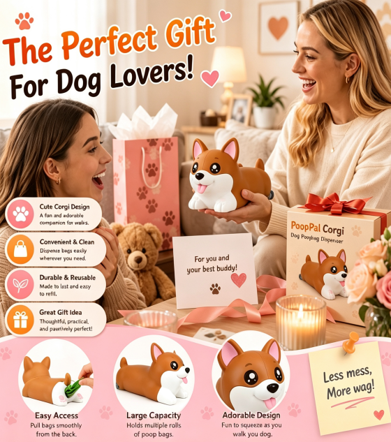 Wall-Mount Corgi Dog Poop Bag Dispenser