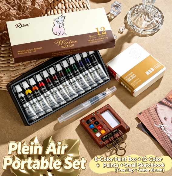 Portable Foldable Mini Travel Watercolor Palette Full Painting Set