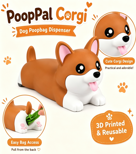 Wall-Mount Corgi Dog Poop Bag Dispenser