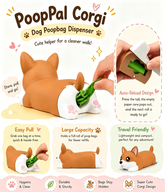 Wall-Mount Corgi Dog Poop Bag Dispenser
