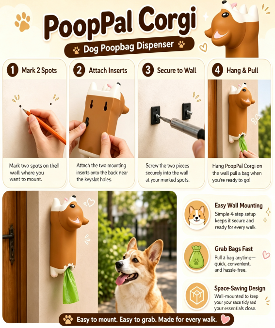 Wall-Mount Corgi Dog Poop Bag Dispenser