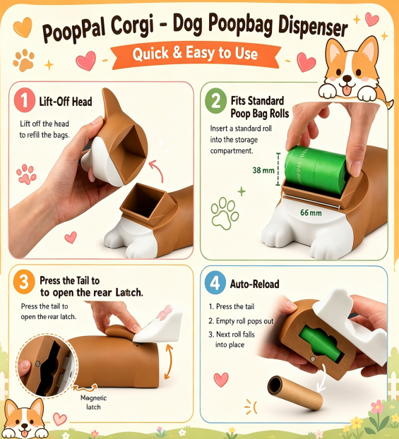 Wall-Mount Corgi Dog Poop Bag Dispenser