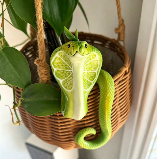 Lime Cobra Resin Plant Pot Decor
