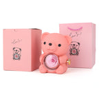 Rotating Teddy Bear Preserved Rose Jewelry Box