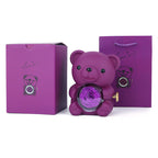 Rotating Teddy Bear Preserved Rose Jewelry Box