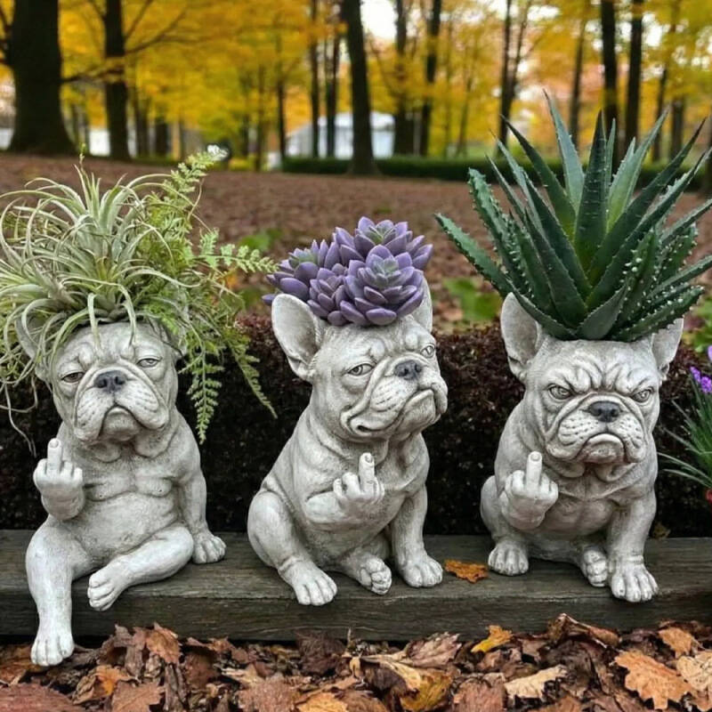 Grumpy French Bulldog Resin Planter