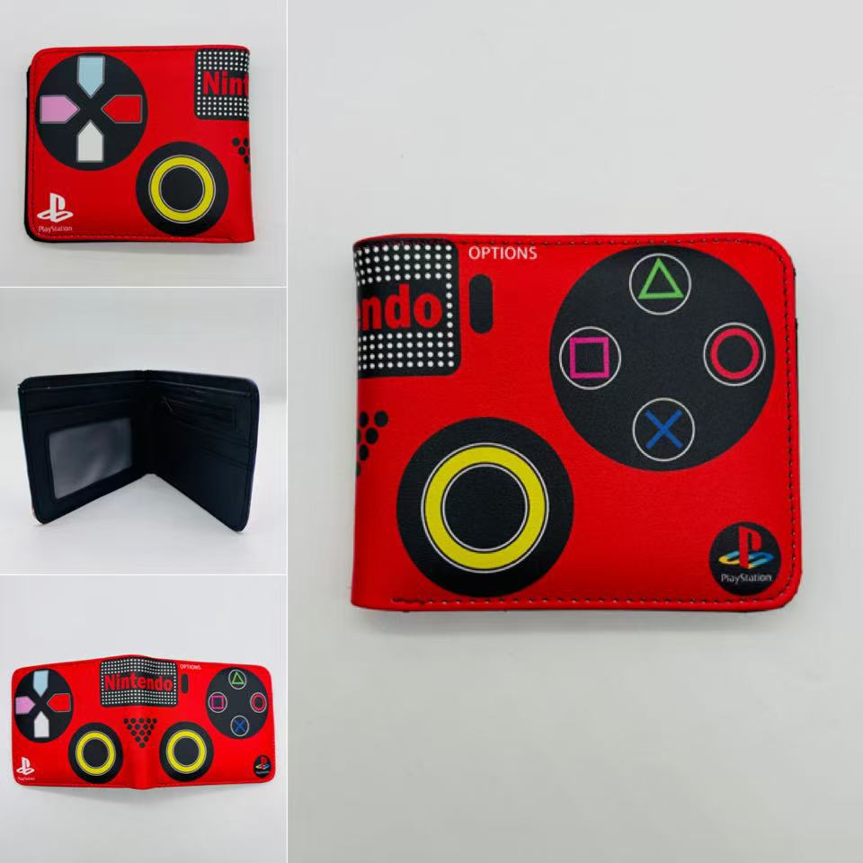 Retro Game Controller Pattern PU Bifold Wallet Card Coin Purse