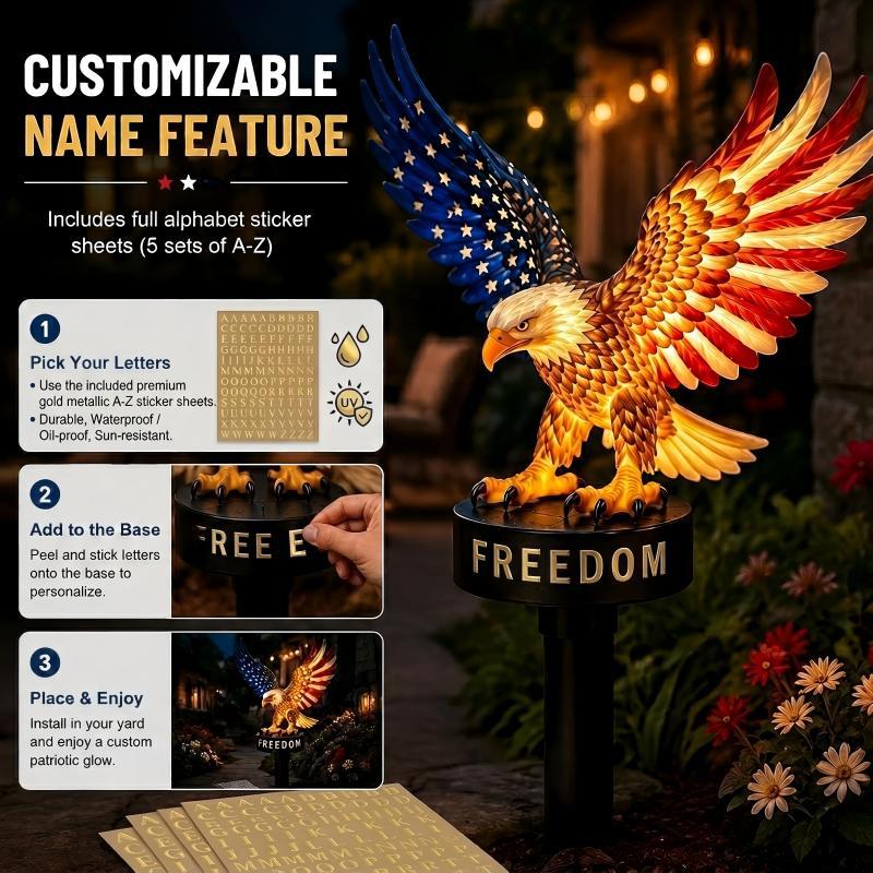 Patriotic Bald Eagle Solar Outdoor Stake Light
