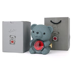 Rotating Teddy Bear Preserved Rose Jewelry Box