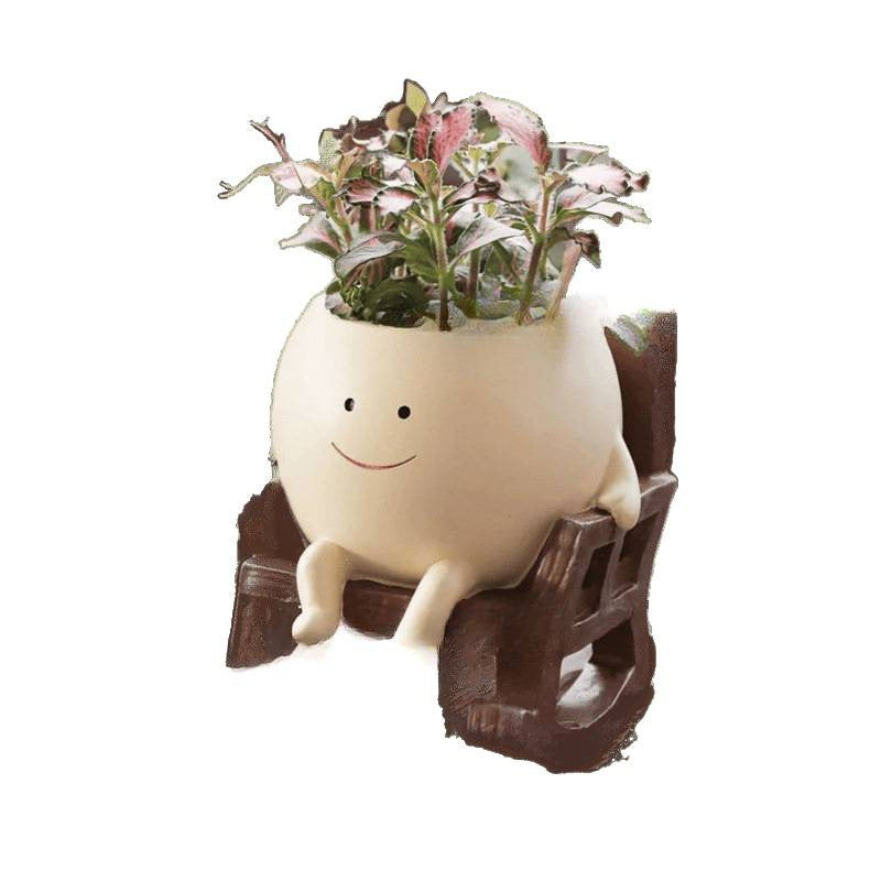 Smiling Character Rocking Chair Mini Resin Succulent Planter