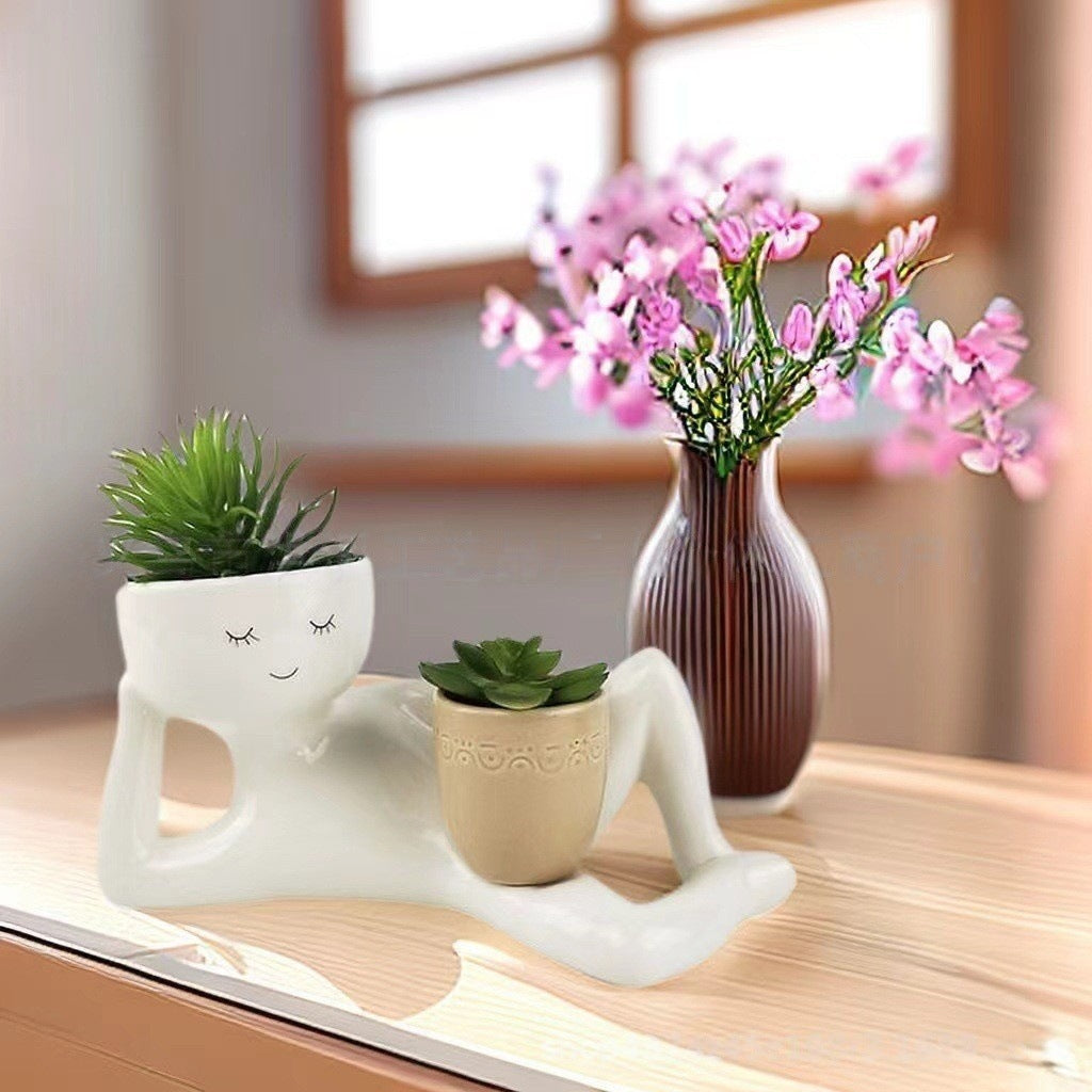 Lazy Figure Ceramic Succulent Planter Decor