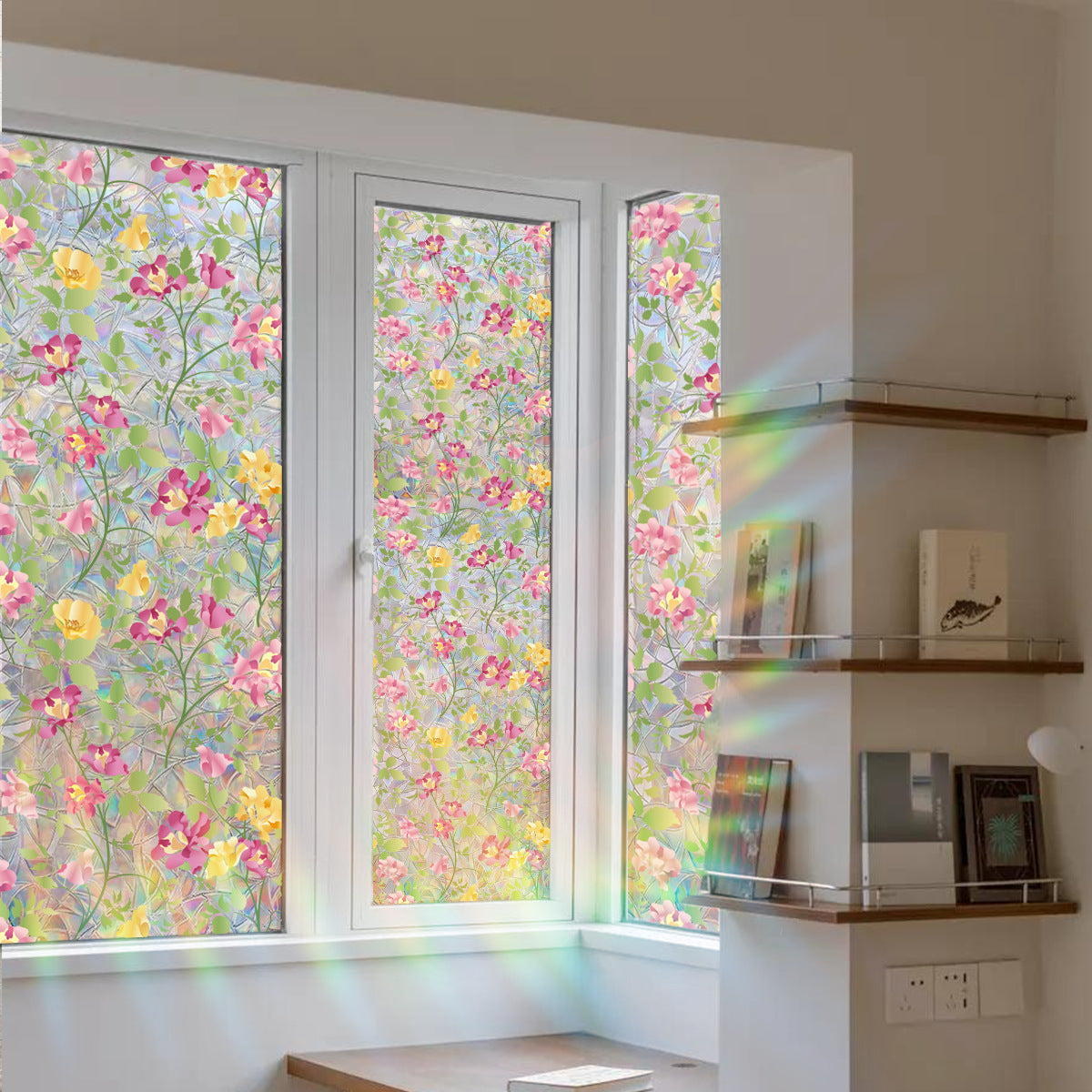 Floral Rainbow Static Window Privacy Film