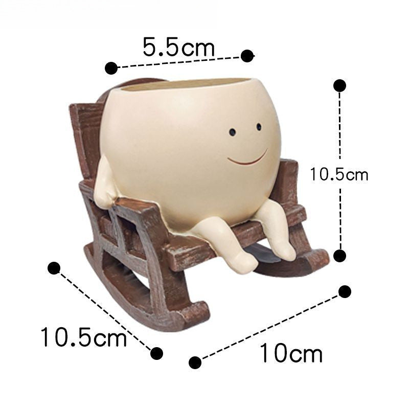 Smiling Character Rocking Chair Mini Resin Succulent Planter