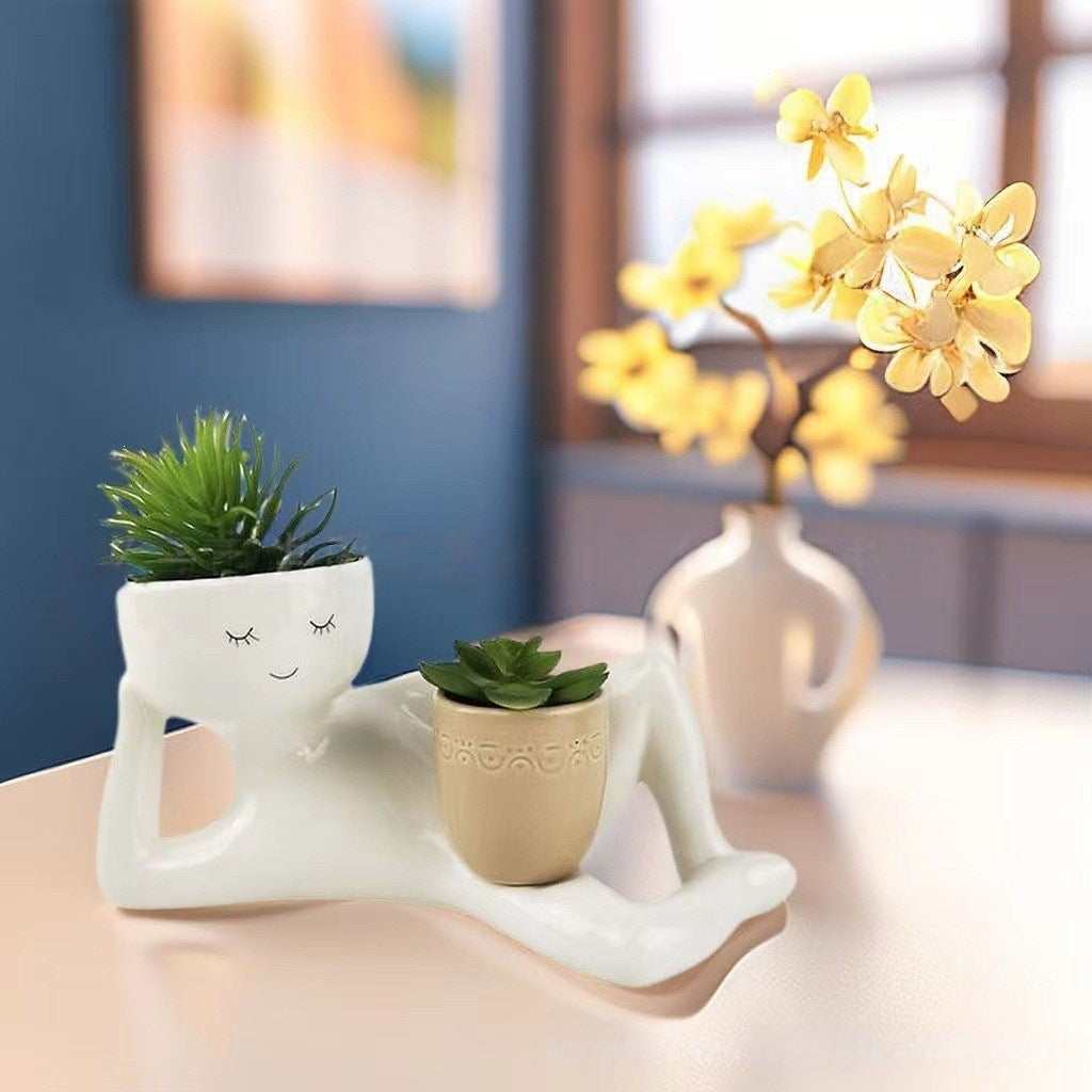 Lazy Figure Ceramic Succulent Planter Decor