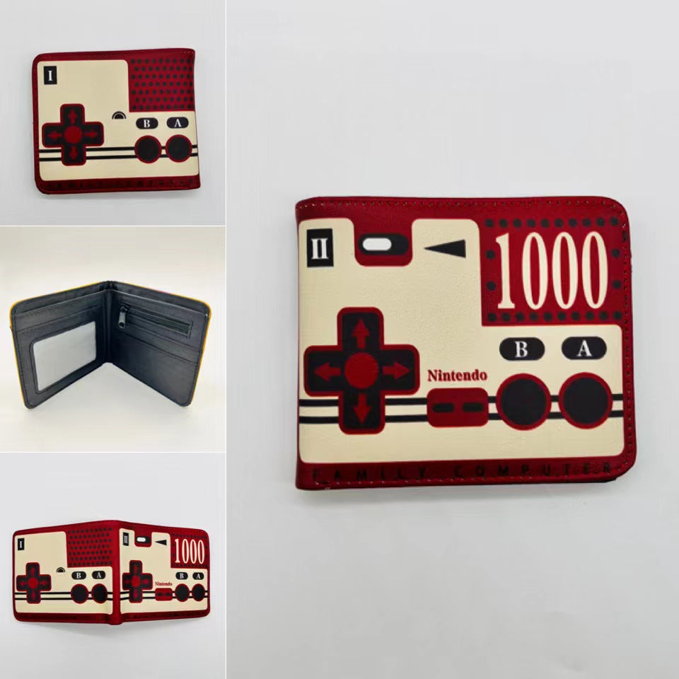 Retro Game Controller Pattern PU Bifold Wallet Card Coin Purse