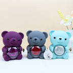 Rotating Teddy Bear Preserved Rose Jewelry Box