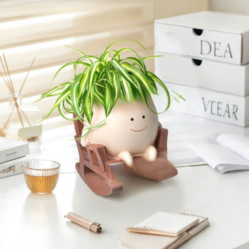 Smiling Character Rocking Chair Mini Resin Succulent Planter