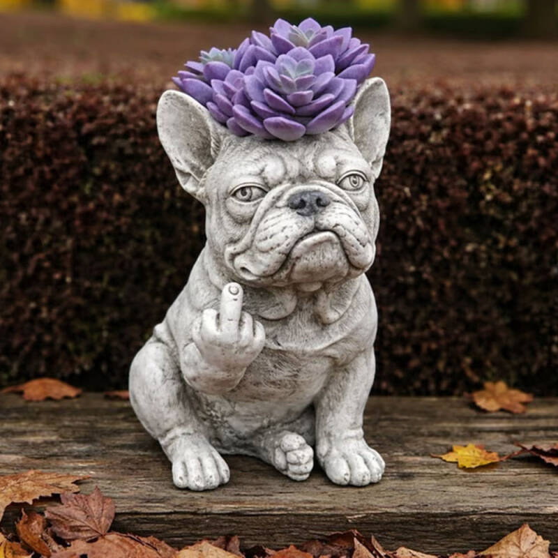 Grumpy French Bulldog Resin Planter
