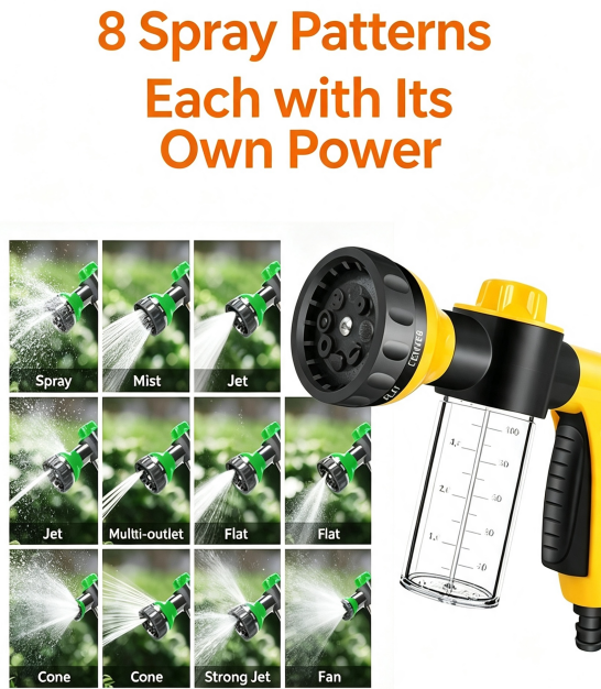 8-Mode Foam Spray Gun with Soap Bottle