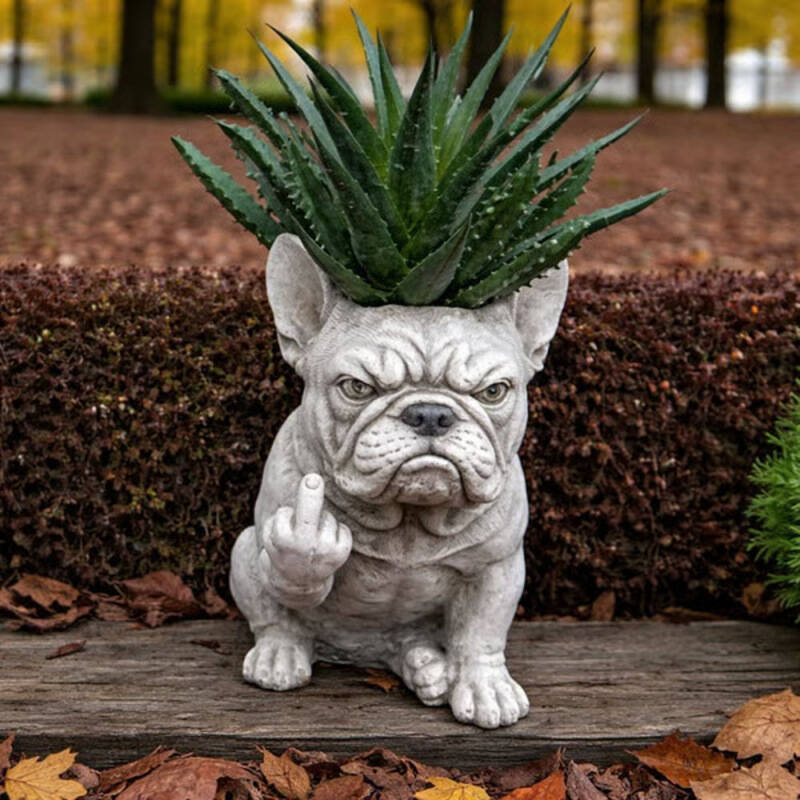 Grumpy French Bulldog Resin Planter
