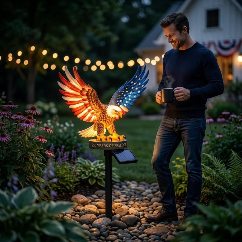 Patriotic Bald Eagle Solar Outdoor Stake Light