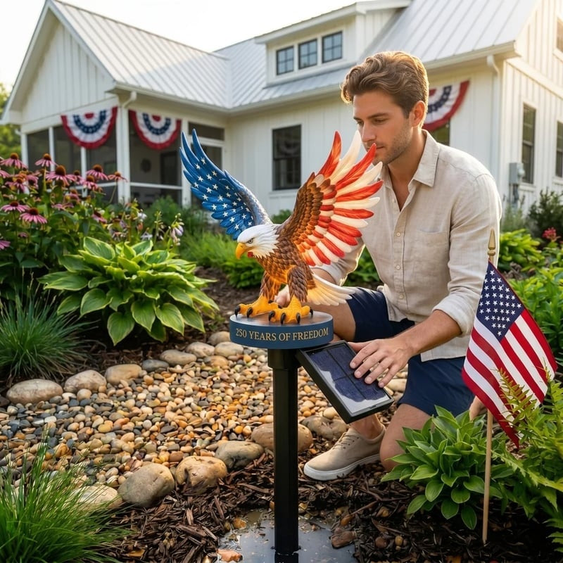 Patriotic Bald Eagle Solar Outdoor Stake Light