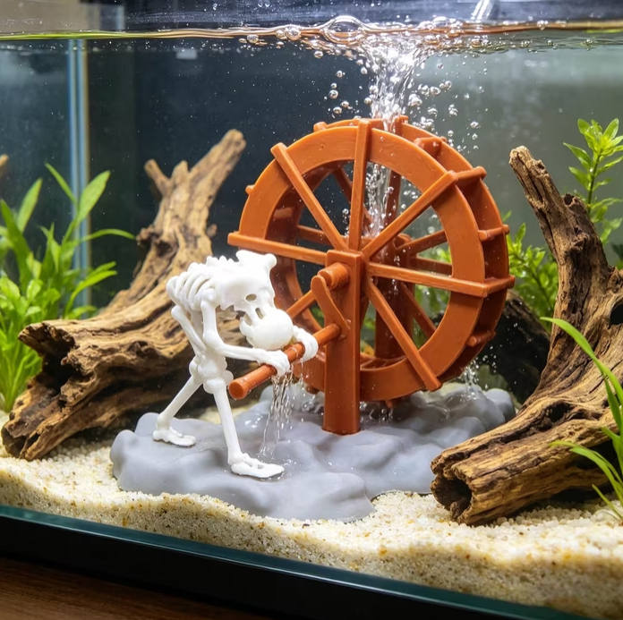 Animated Skeleton Water Wheel Aquarium Ornament