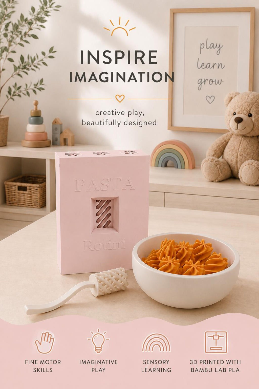 3D Printed Pasta Pretend Play Kitchen Set