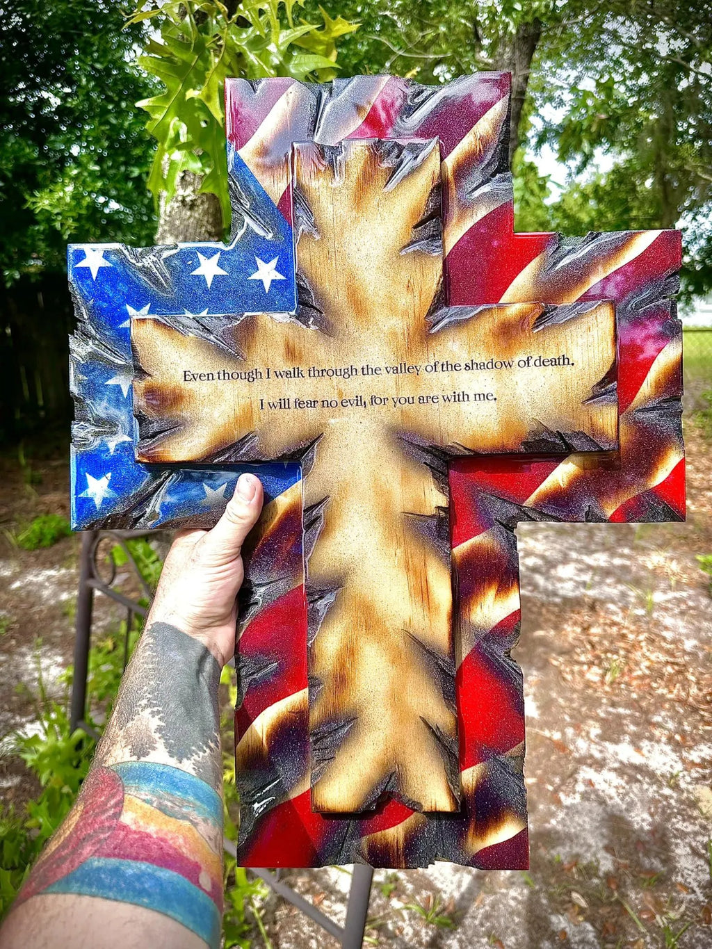 Rustic American Flag Wooden Cross Wall Decor
