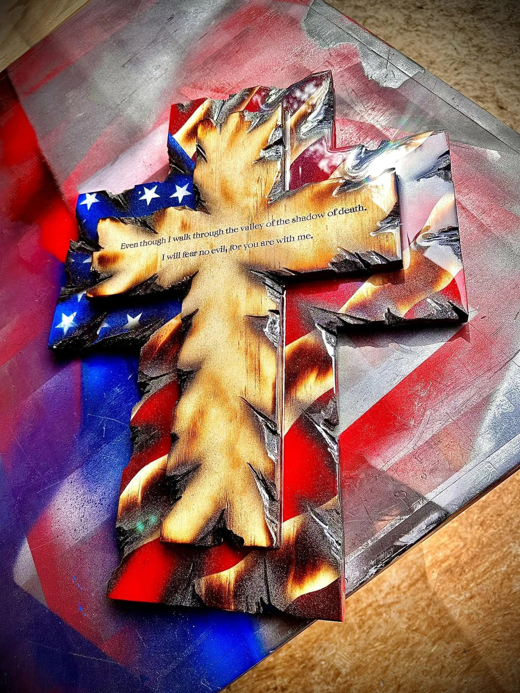 Rustic American Flag Wooden Cross Wall Decor