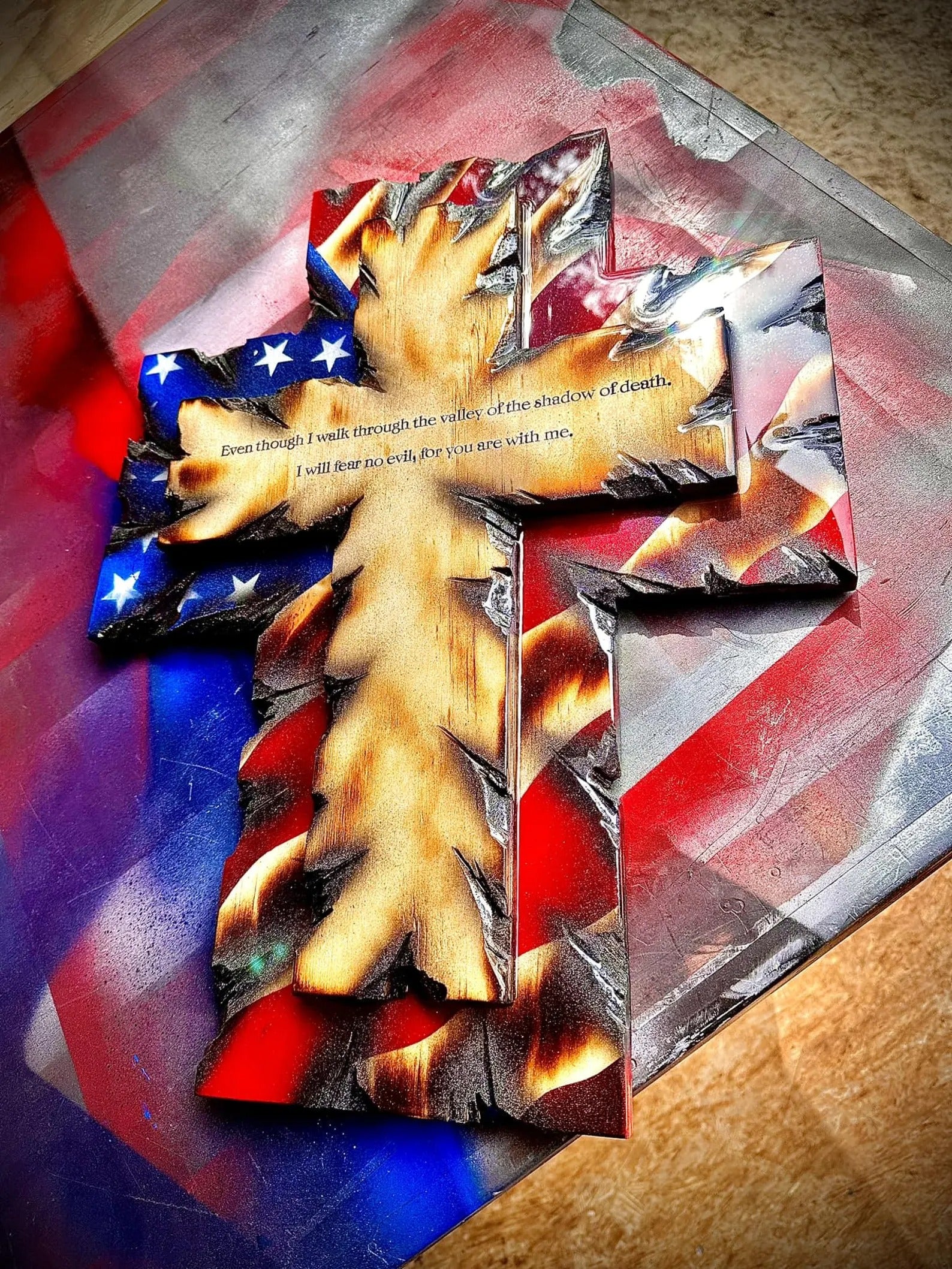 Rustic American Flag Wooden Cross Wall Decor